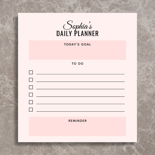 Planificateur quotidien bloc-notes rose pâle écrit