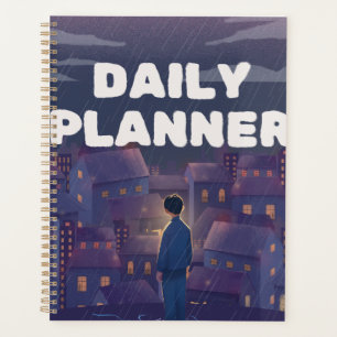 Planificateur quotidien de ville sous la pluie "At
