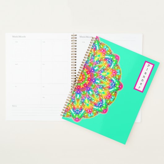 Planificateur Rainbow Mandala Aqua Boho (Devant avec enveloppe)