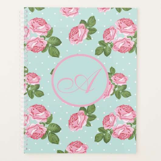 Planificateur Sarcelle Tendance Rétro Fleurs Shabb (Devant)