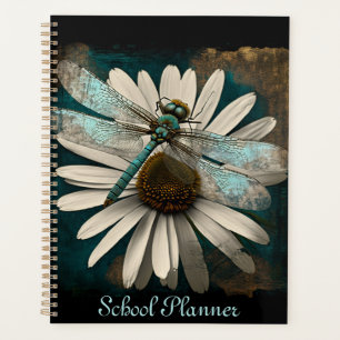 Planificateur scolaire avec libellule et marguerit