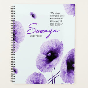 Planificateur spiral floral violet élégant personn