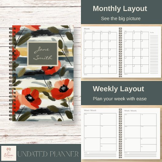 Planificateur Spirale Fleurs de Pavot Rouges Moder