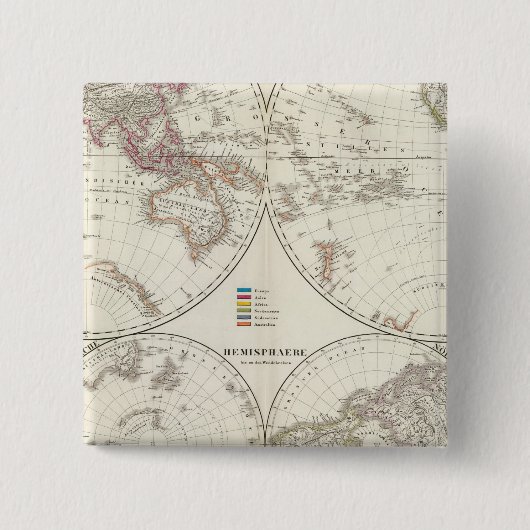 Planiglob der Erde Atlas Map Vierkante Button 5,1 Cm (Voorkant)