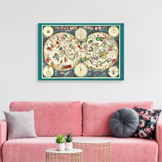 planisphere, kaart met stermaankaart, planeten canvas afdruk (Insitu (Woonkamer))