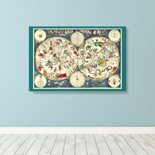 planisphere, kaart met stermaankaart, planeten canvas afdruk (Insitu (Houten vloer))