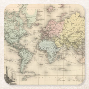 Planisphere Vierkante Kartonnen Onderzetter