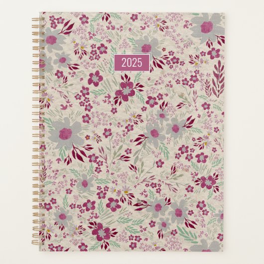Planner 2025 rose gris floral (Devant)