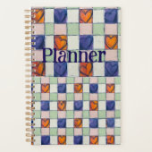 Planner blauw sinaasappel groen hart gingham (Voorkant)