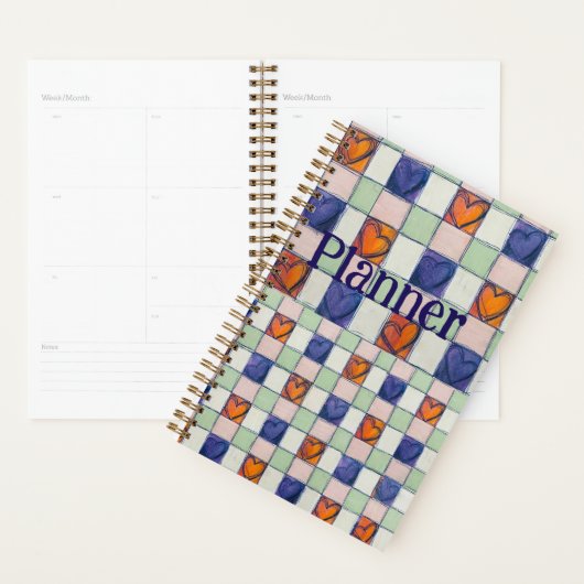 Planner blauw sinaasappel groen hart gingham (Display)