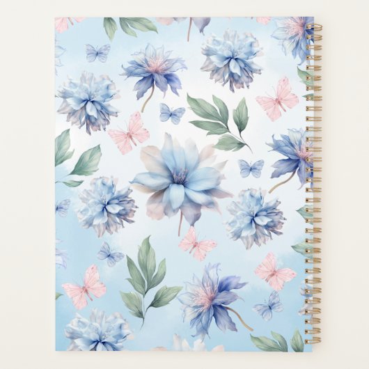 Planner de fleurs bleues et papillons roses (Dos)