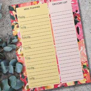 Planner en lijst van kruidenierswaren Roze Floral Notitieblok