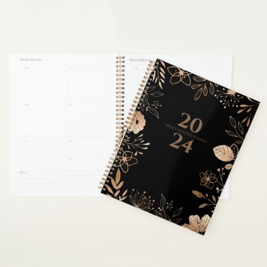 Planner Floral Gold & Black 2024 (Devant avec enveloppe)