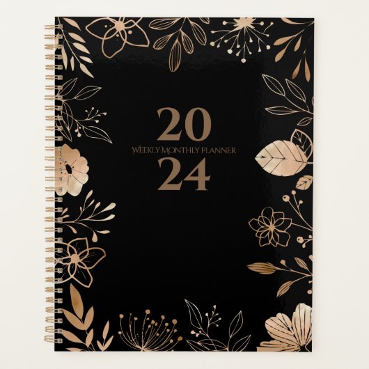 Planner Floral Gold & Black 2024 (Devant)