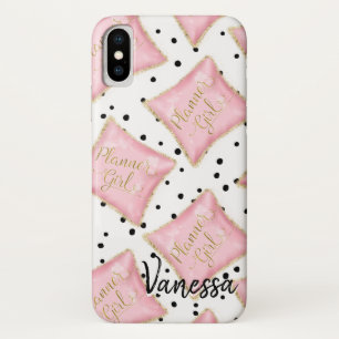 Planner Girl Pink Gold Pillow-Stippen op maat iPhone X Hoesje