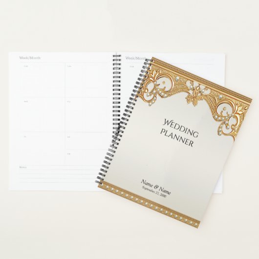 Planner Gold Ornate White Pearls (Devant avec enveloppe)