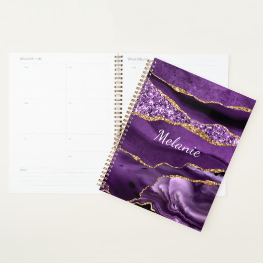 Planner Gold violet avec nom personnalisé (Devant avec enveloppe)