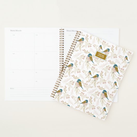 Planner Mésanges Rose Or 2026 (Devant avec enveloppe)