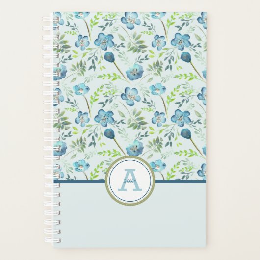 Planner Monogram Blauw Groen Bloempatroon (Voorkant)