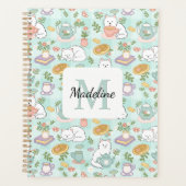 Planner Monogram Tea & Bookish Cats Green (Devant)