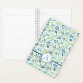 Planner Monogrammé bleu vert Floral (Devant avec enveloppe)
