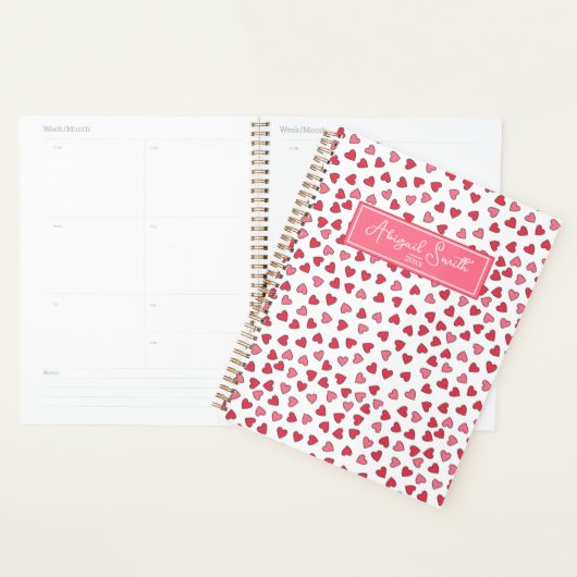 Planner Motif de Coeurs Rose et Rouge mignon (Devant avec enveloppe)