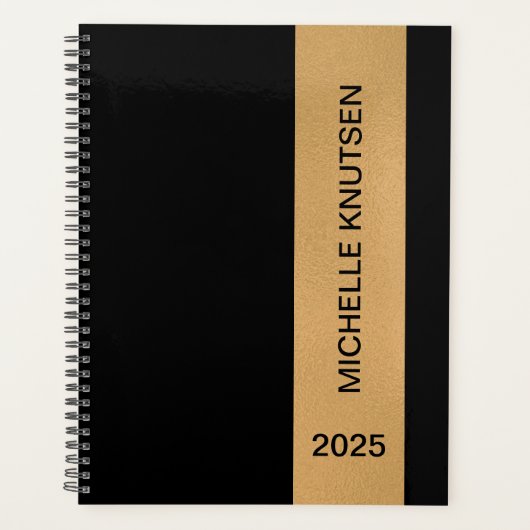 Planner personnalisé simple noir et or 2025 (Devant)
