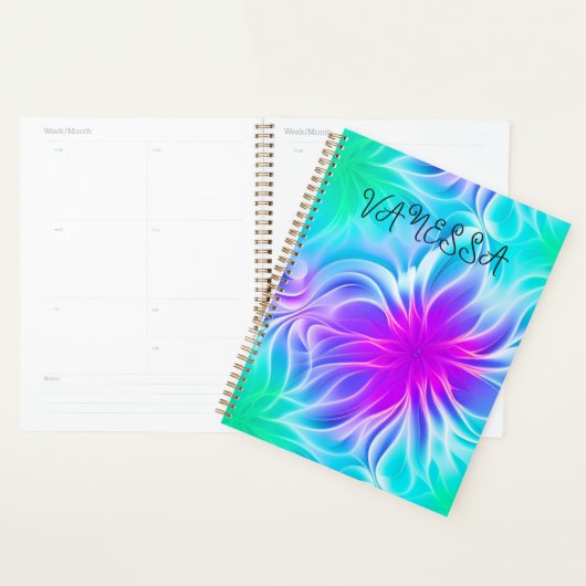 Planner vert rose fluorish art fractal (Devant avec enveloppe)