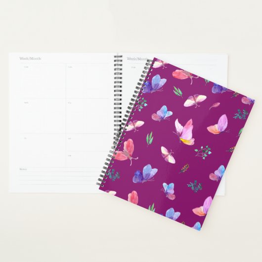 Planner violet avec papillons (Devant avec enveloppe)