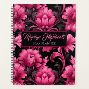 Planneur floral baroque rose et noir