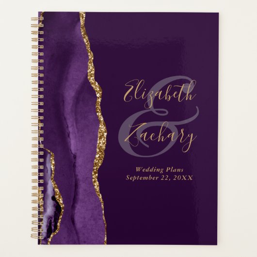 Plans de mariage Agate Geode Script Violet Or Prun (Devant)