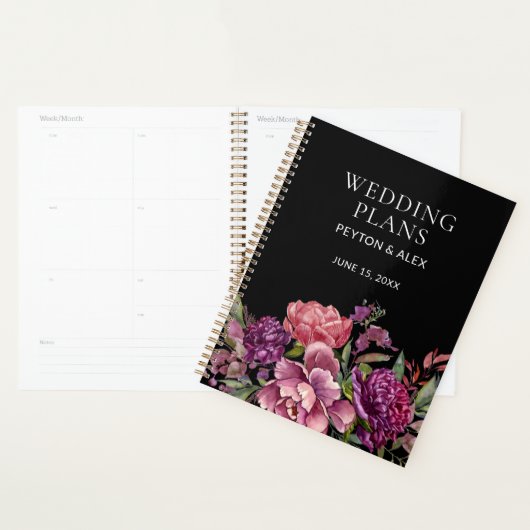 Plans de Mariage botanique rose violet noir (Devant avec enveloppe)