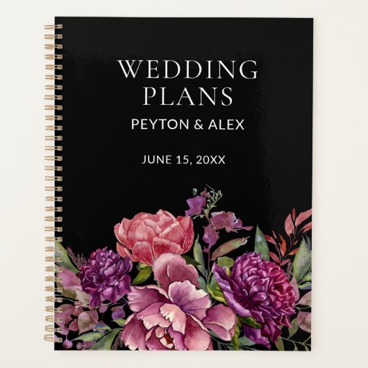 Plans de Mariage botanique rose violet noir (Devant)