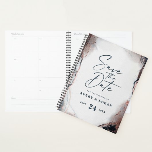 Plans de Mariage d'or Abstrait Ethereal Navy et Ro (Devant avec enveloppe)