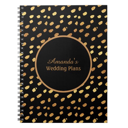 Plans de mariage élégants noirs et or Journal (Devant)