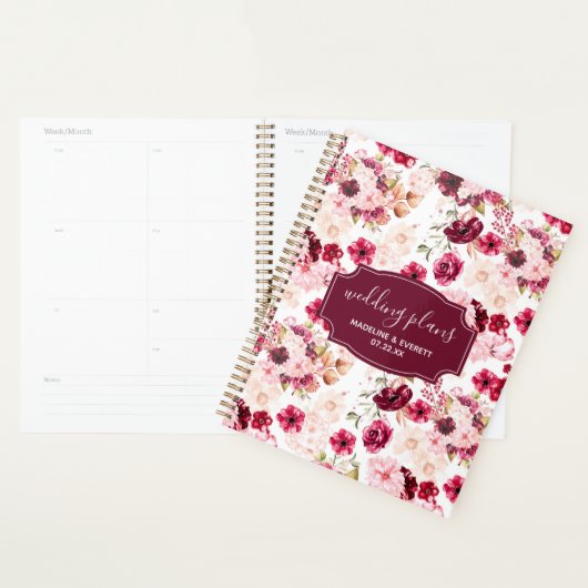 Plans de Mariage Floral Chic Burgundy & Blush (Devant avec enveloppe)