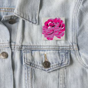 plant, bloem, bloemblad, roze, magenta, lettertype vierkante button 5,1 cm