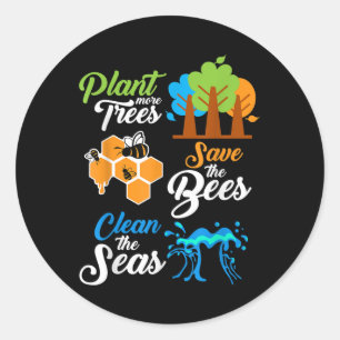 Plant Bomen, Save Bijen, Schone Zeeen Milieu P Ronde Sticker