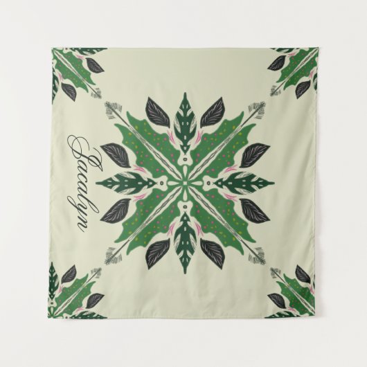 Plant Botanische Greenery Boho Green Mandala Name Wandkleed (Voorkant (horizontaal))