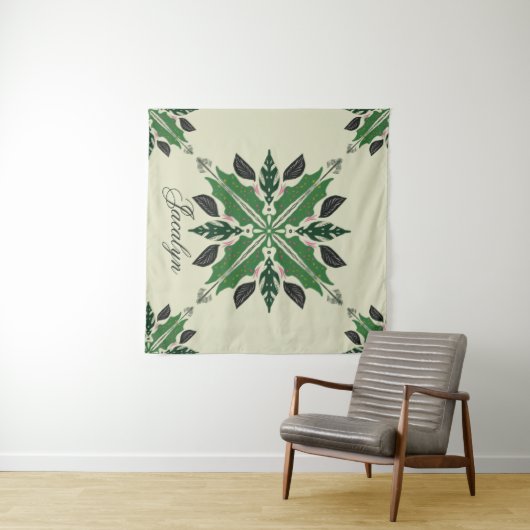 Plant Botanische Greenery Boho Green Mandala Name Wandkleed (In Situ (horizontaal))