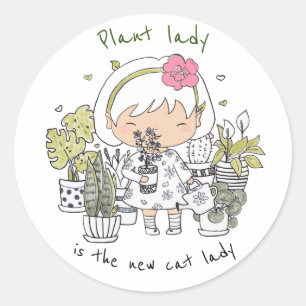 Plant dame is de nieuwe kat dame / grappig citaat ronde sticker