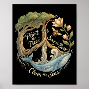 Plant de bomen, red de bijen, vredesteken aardse d poster