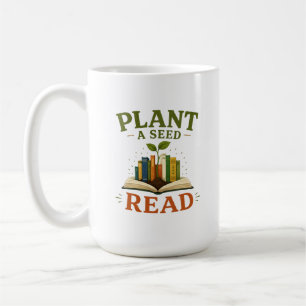 Plant een Zaad Lezer Oude Boek Liefhebber Illustra Koffiemok