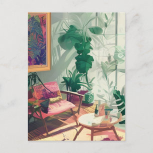 Plant gevulde Boho woonkamer Briefkaart