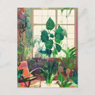 Plant gevulde Boho woonkamer Briefkaart