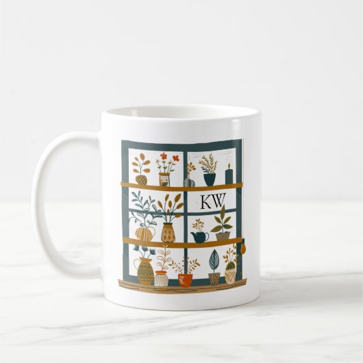 Plant Lover Potted Planten op Window Mongrammed Koffiemok (Links)