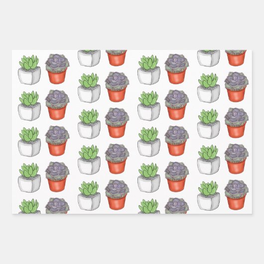 Plant Lovers Hand Drawn Cacti and Succulents Inpakpapier Vel (Voorkant 3)