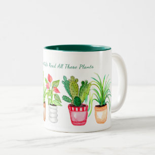 Plant Mam Waterverf Potted Houseplant Funny Tweekleurige Koffiemok