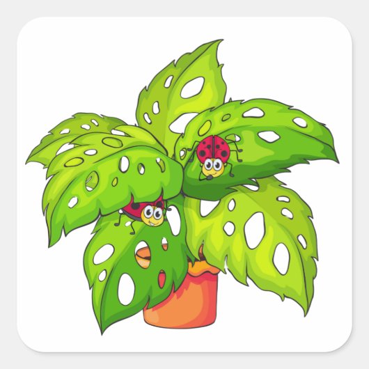 Plant met Lady Bugs Vierkante Sticker (Voorkant)