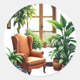 Plant Ouders Leeshoekje Gezellige Tuin Aquarel Ronde Sticker